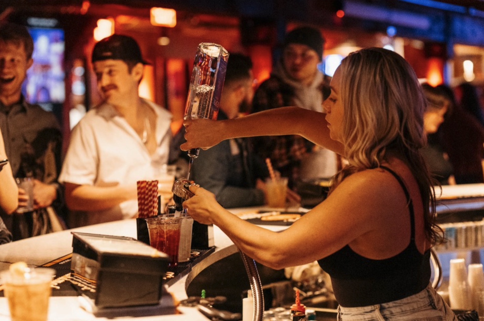 Bartender making drinks