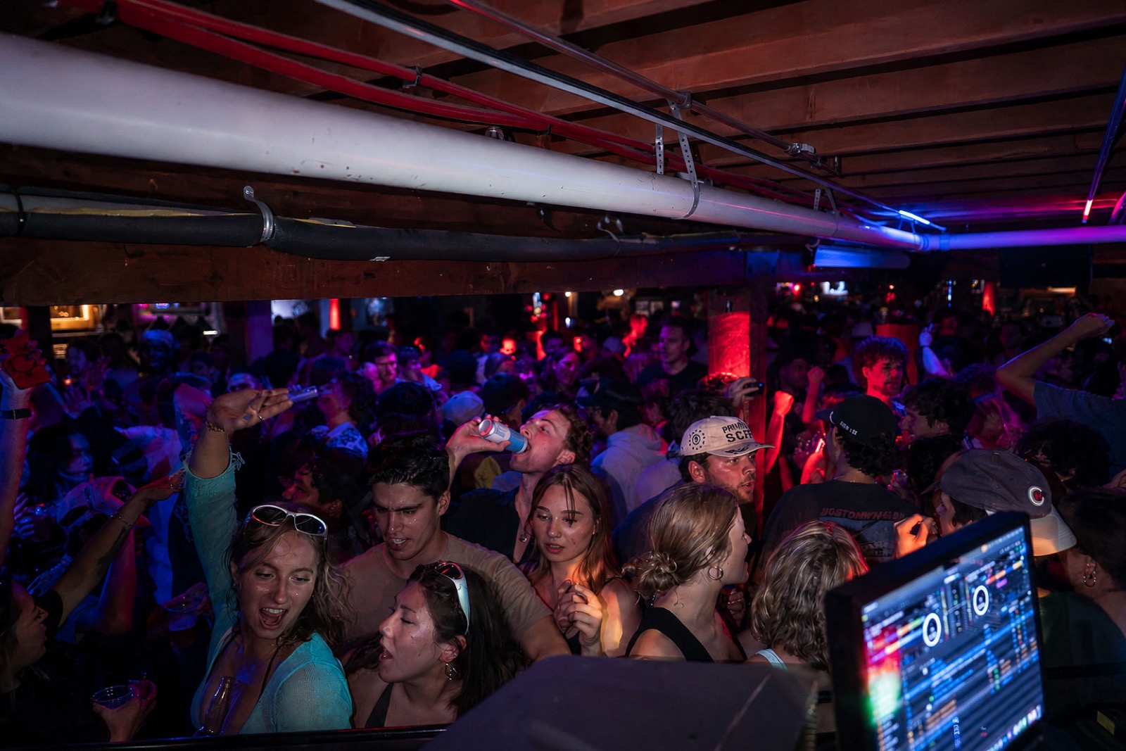 The full room seen from the DJ booth on a packed night